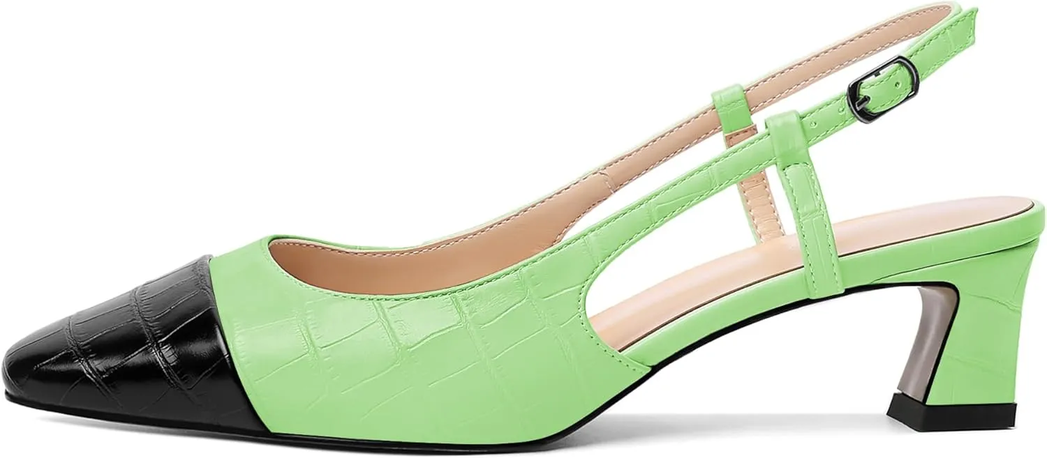 Zamikoo Women's Slingback Pumps with Adjustable Strap, Square Cap Toe Kitten Heels, Comfortable 2 Inches Low Heeled Sandals, Dress Shoes for Wedding Work Party