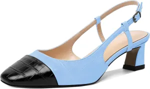Zamikoo Women's Slingback Pumps with Adjustable Strap, Square Cap Toe Kitten Heels, Comfortable 2 Inches Low Heeled Sandals, Dress Shoes for Wedding Work Party