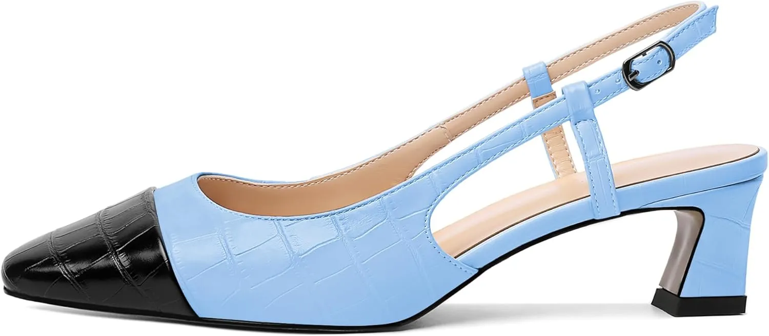 Zamikoo Women's Slingback Pumps with Adjustable Strap, Square Cap Toe Kitten Heels, Comfortable 2 Inches Low Heeled Sandals, Dress Shoes for Wedding Work Party