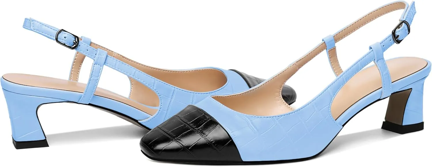 Zamikoo Women's Slingback Pumps with Adjustable Strap, Square Cap Toe Kitten Heels, Comfortable 2 Inches Low Heeled Sandals, Dress Shoes for Wedding Work Party