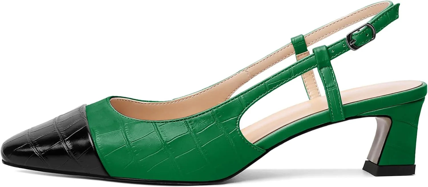 Zamikoo Women's Slingback Pumps with Adjustable Strap, Square Cap Toe Kitten Heels, Comfortable 2 Inches Low Heeled Sandals, Dress Shoes for Wedding Work Party