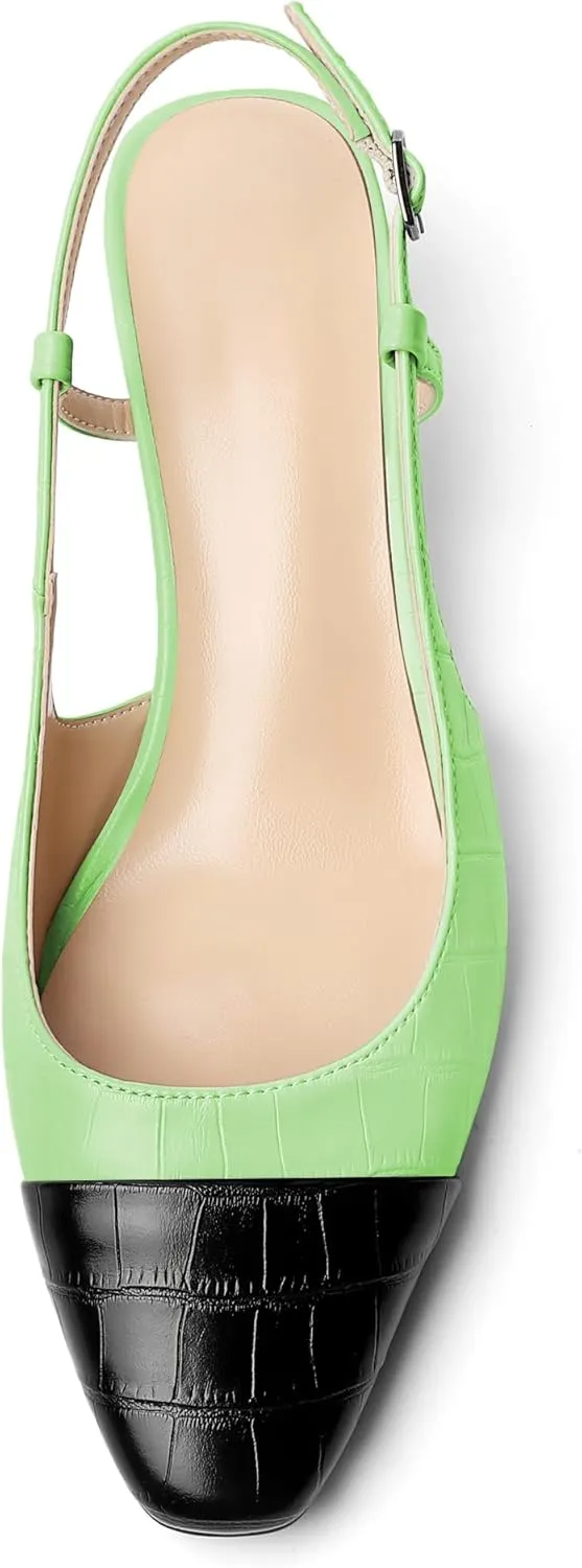 Zamikoo Women's Slingback Pumps with Adjustable Strap, Square Cap Toe Kitten Heels, Comfortable 2 Inches Low Heeled Sandals, Dress Shoes for Wedding Work Party