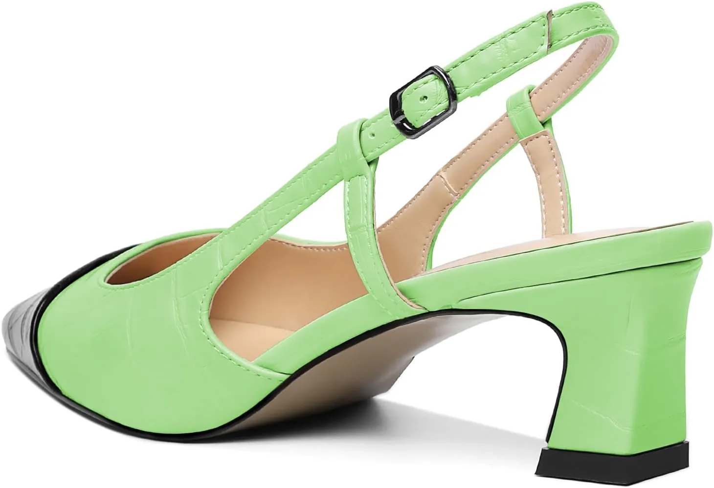 Zamikoo Women's Slingback Pumps with Adjustable Strap, Square Cap Toe Kitten Heels, Comfortable 2 Inches Low Heeled Sandals, Dress Shoes for Wedding Work Party
