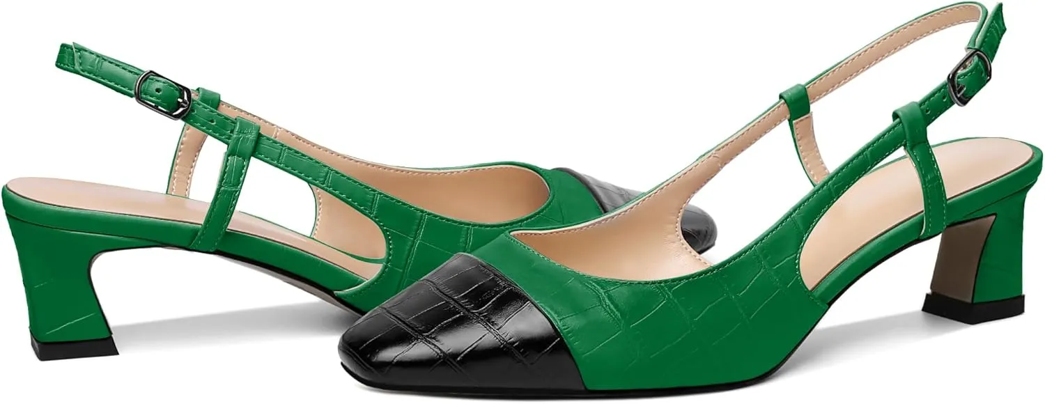 Zamikoo Women's Slingback Pumps with Adjustable Strap, Square Cap Toe Kitten Heels, Comfortable 2 Inches Low Heeled Sandals, Dress Shoes for Wedding Work Party