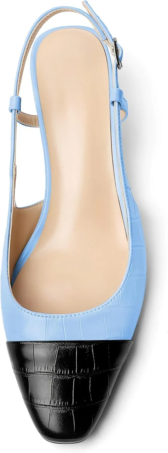 Zamikoo Women's Slingback Pumps with Adjustable Strap, Square Cap Toe Kitten Heels, Comfortable 2 Inches Low Heeled Sandals, Dress Shoes for Wedding Work Party