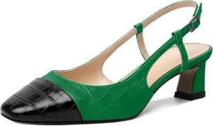 Zamikoo Women's Slingback Pumps with Adjustable Strap, Square Cap Toe Kitten Heels, Comfortable 2 Inches Low Heeled Sandals, Dress Shoes for Wedding Work Party