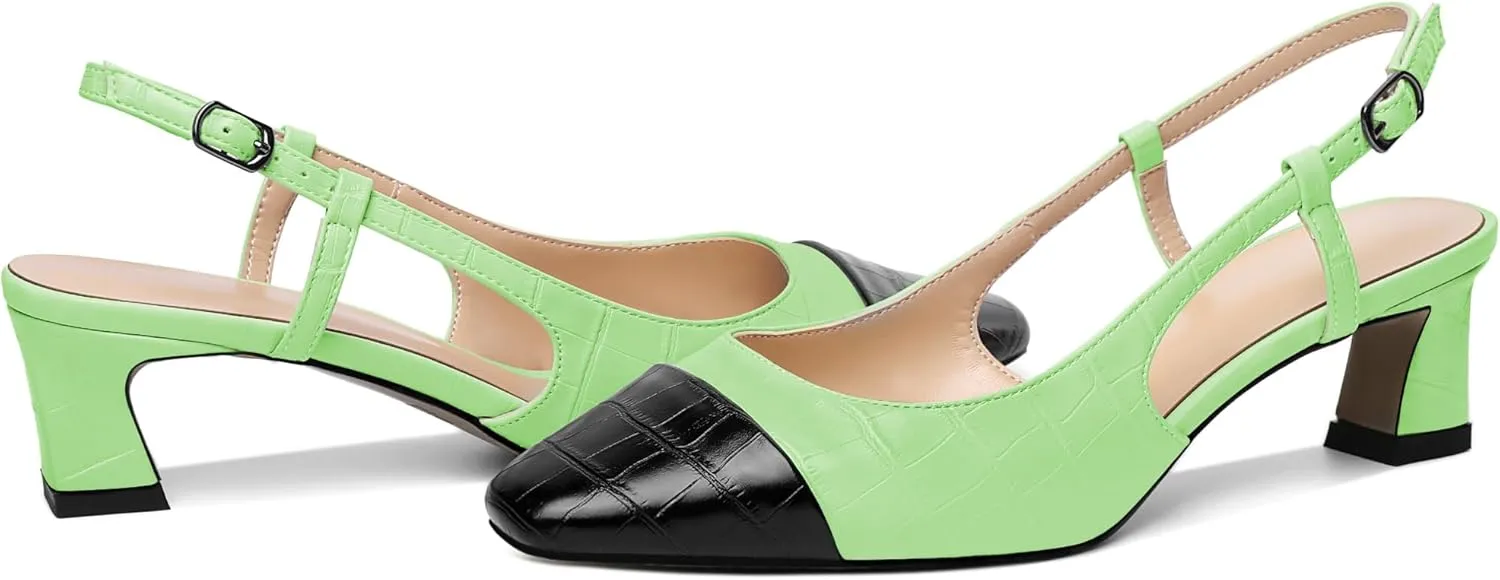 Zamikoo Women's Slingback Pumps with Adjustable Strap, Square Cap Toe Kitten Heels, Comfortable 2 Inches Low Heeled Sandals, Dress Shoes for Wedding Work Party
