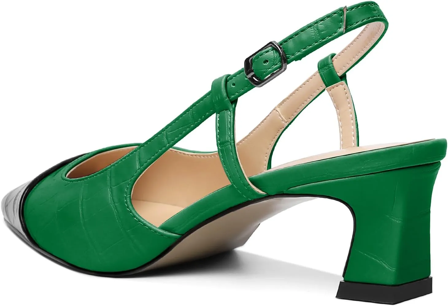 Zamikoo Women's Slingback Pumps with Adjustable Strap, Square Cap Toe Kitten Heels, Comfortable 2 Inches Low Heeled Sandals, Dress Shoes for Wedding Work Party