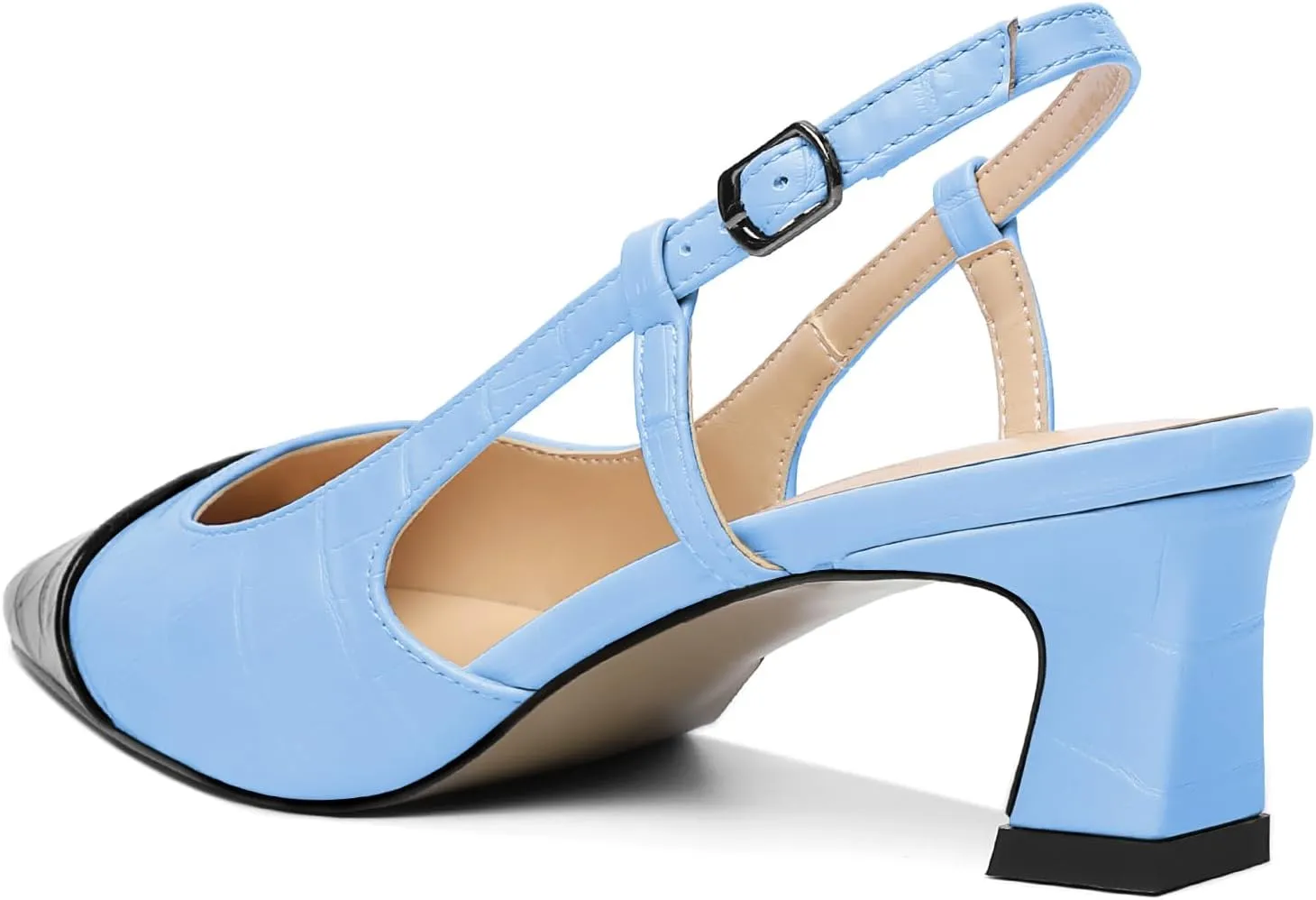 Zamikoo Women's Slingback Pumps with Adjustable Strap, Square Cap Toe Kitten Heels, Comfortable 2 Inches Low Heeled Sandals, Dress Shoes for Wedding Work Party