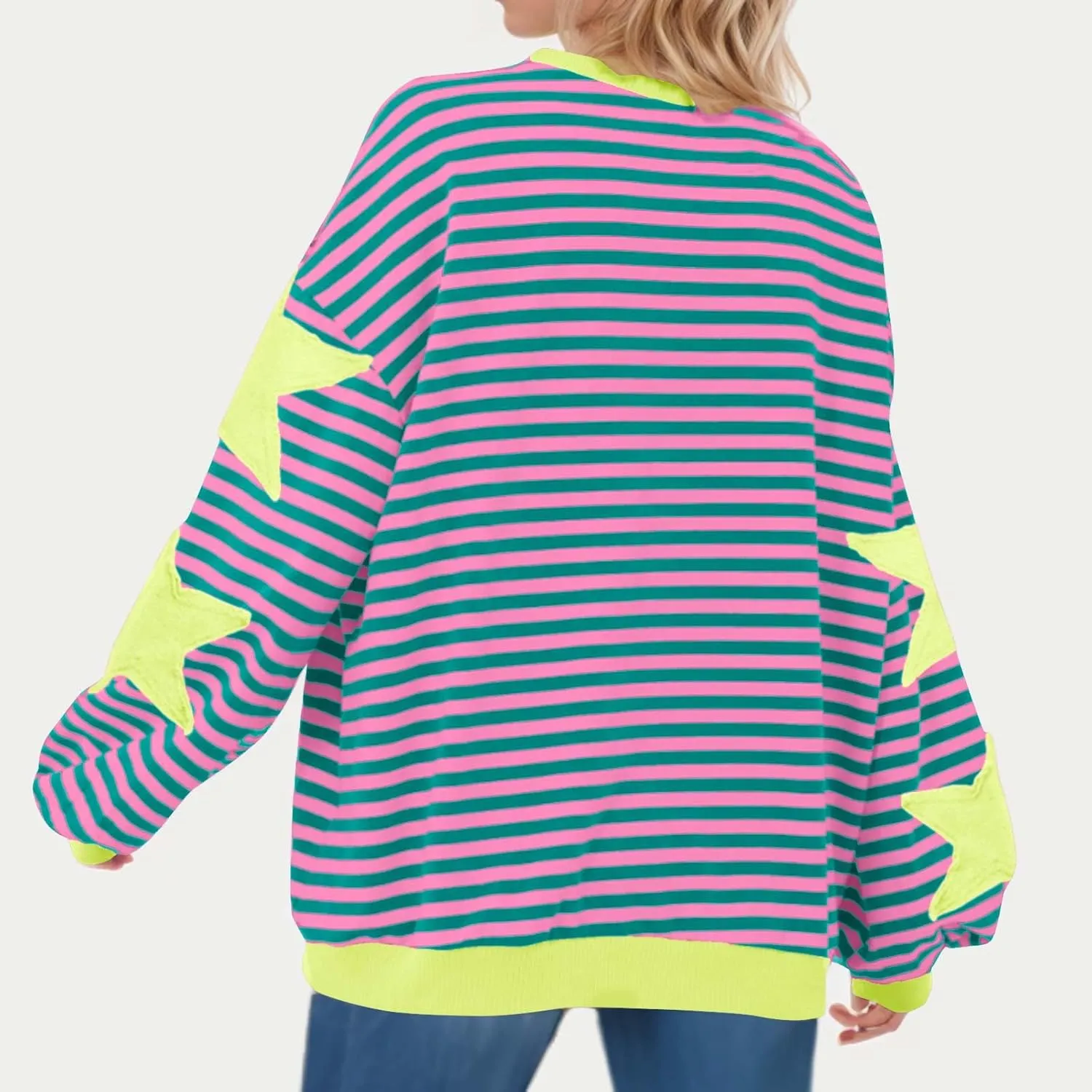 ZDRZK Striped Oversized Sweatshirt Women Long Sleeve Star Graphic Tee Shirts Crewneck 2024 Fall Loose Pullover Clothes